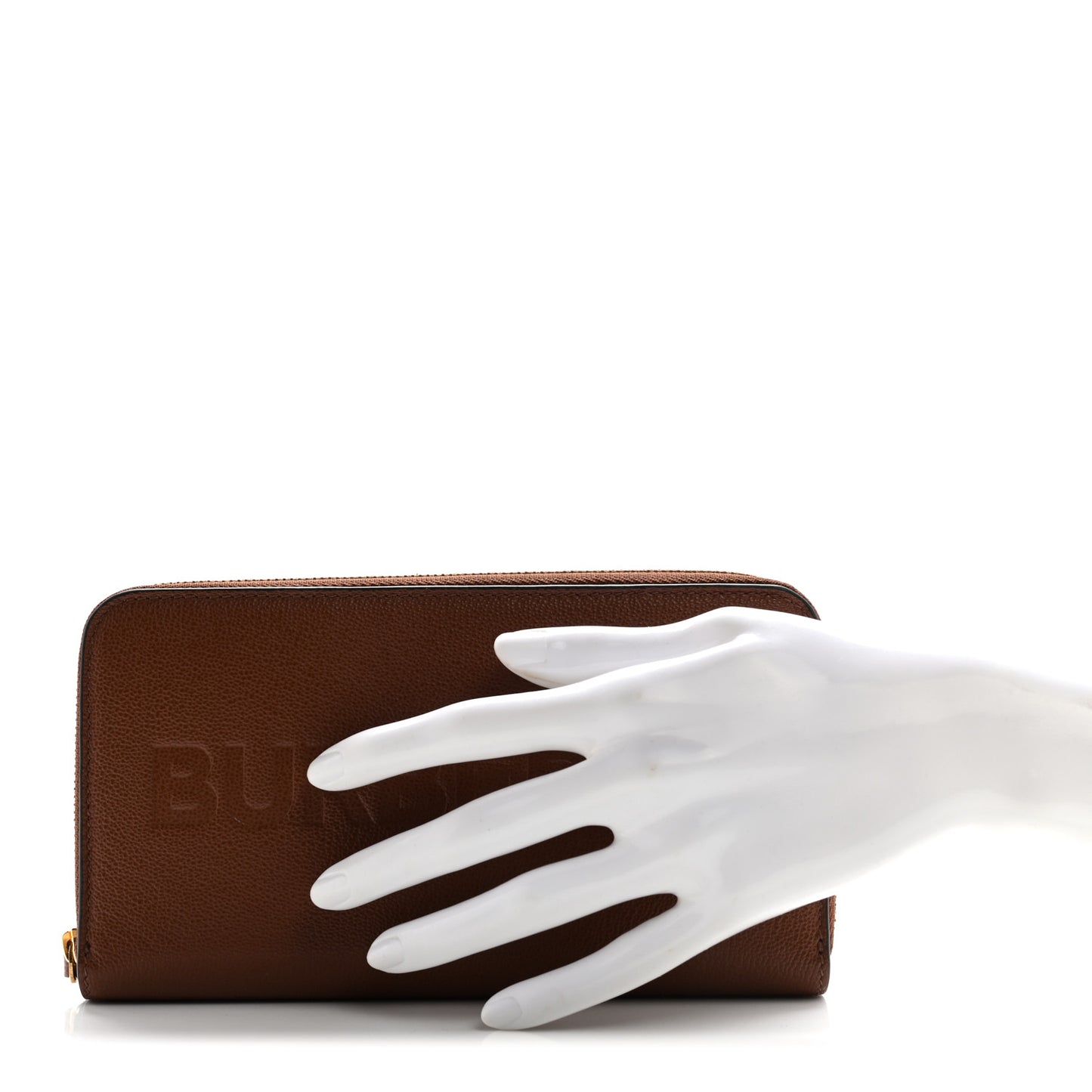 Grainy Calfskin Logo Zip Around Wallet Chestnut Brown