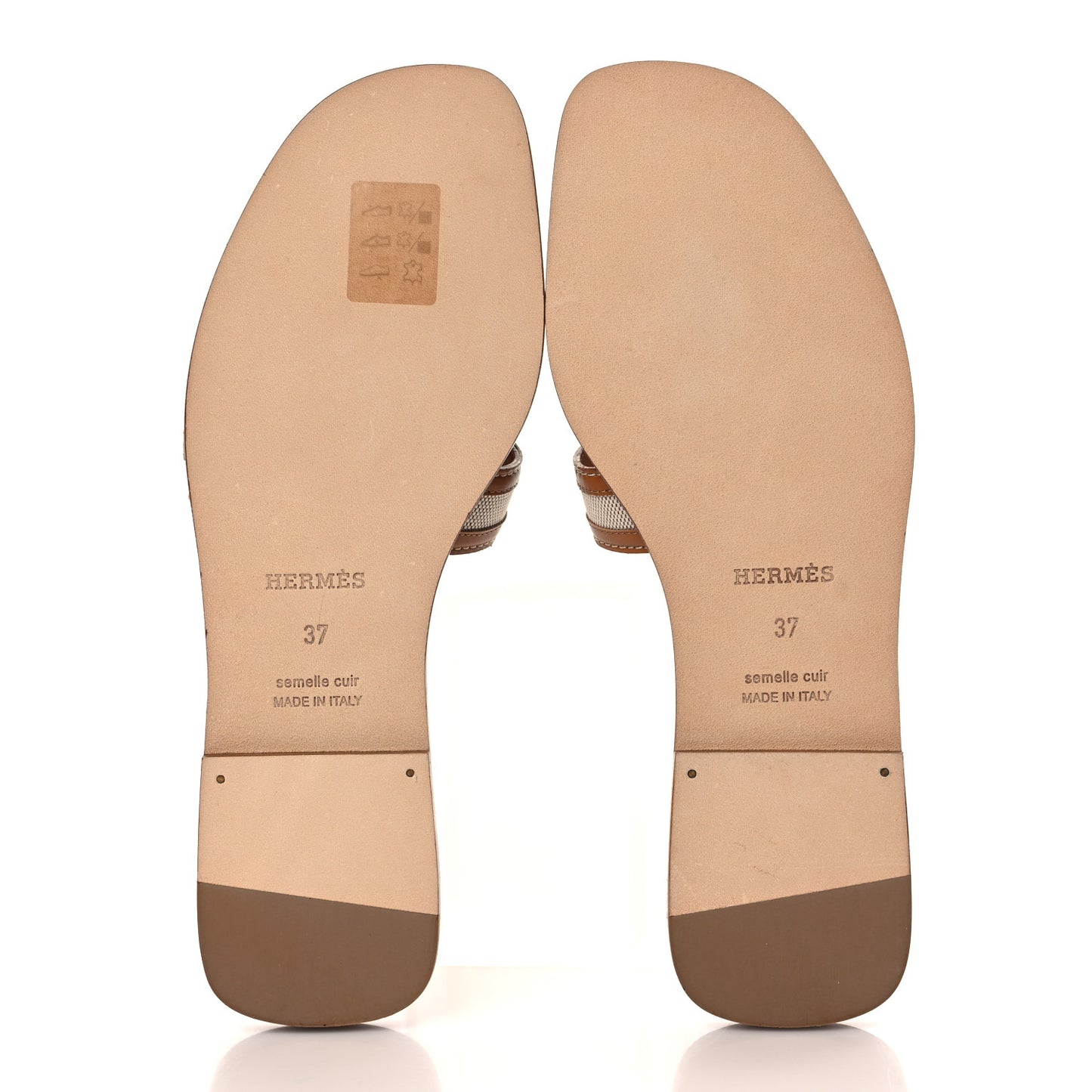 Calfskin Canvas Oran Sandals 37 Noisette Beige Dore