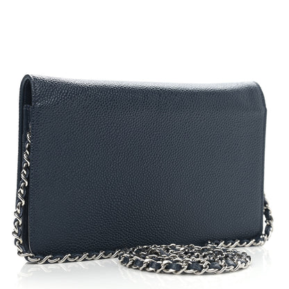 Chanel Caviar Timeless CC Wallet On Chain WOC Dark Blue 2 of 12