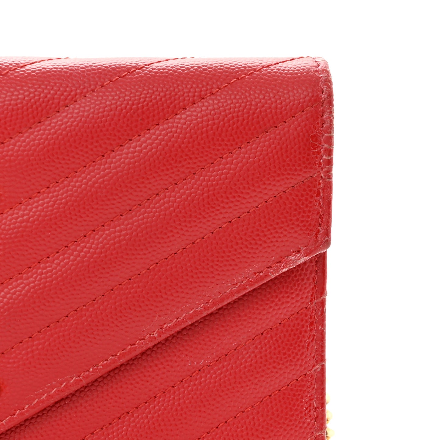 Grain De Poudre Matelasse Chevron Monogram Envelope Chain Wallet New Red