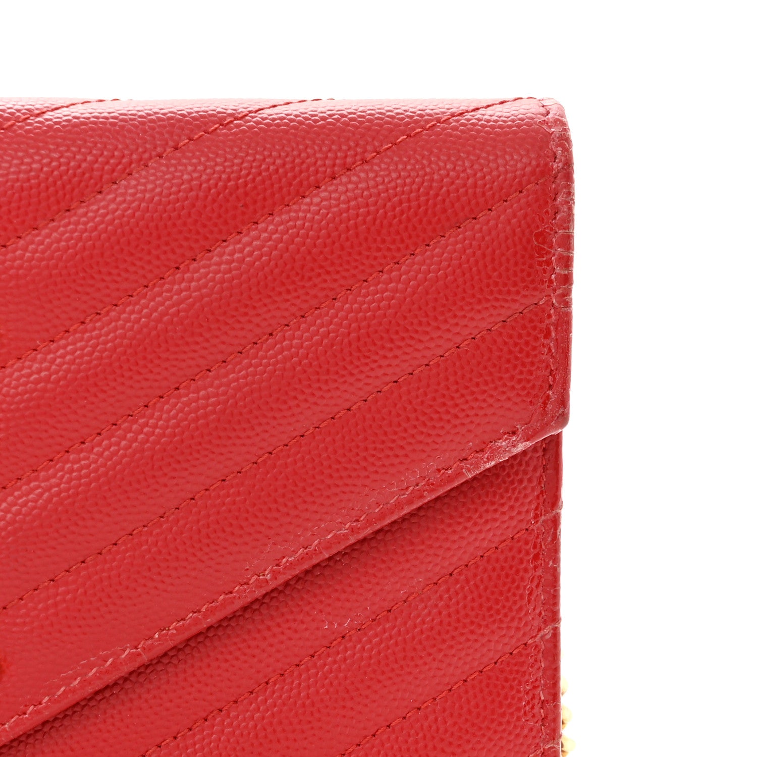 Saint Laurent Grain De Poudre Matelasse Chevron Monogram Envelope Chain Wallet New Red 10 of 14