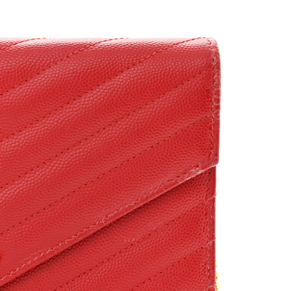 Saint Laurent Grain De Poudre Matelasse Chevron Monogram Envelope Chain Wallet New Red 10 of 14