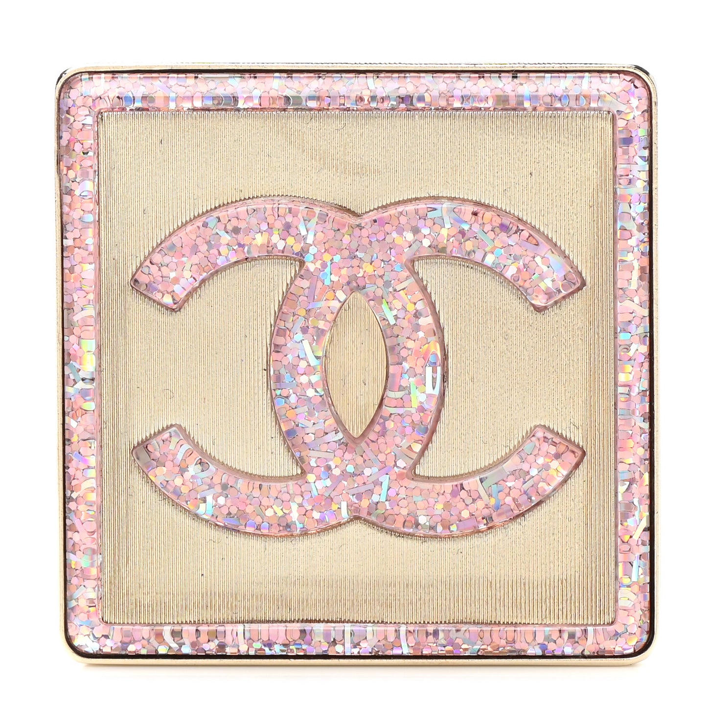Resin Glitter Enamel Square CC Brooch Pink Gold