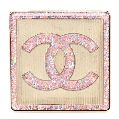 Chanel Resin Glitter Enamel Square CC Brooch Pink Gold 1 of 5