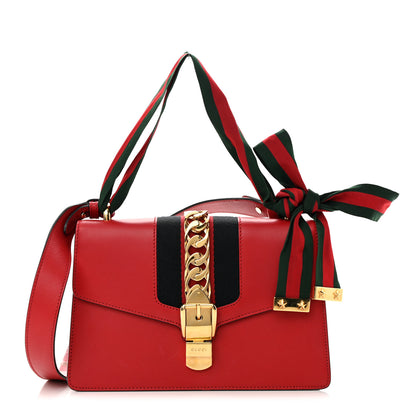 Gucci Calfskin Sylvie Top Handle Bag Hibiscus Red 1 of 20