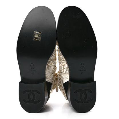 Chanel Embroidered Lambskin Grosgrain Lace Up Boots 41 White Black 5 of 9