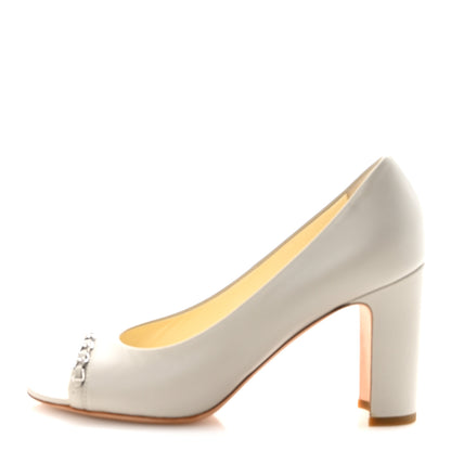 Chanel Lambskin Peep Toe CC Pumps 38 Grey 1 of 10