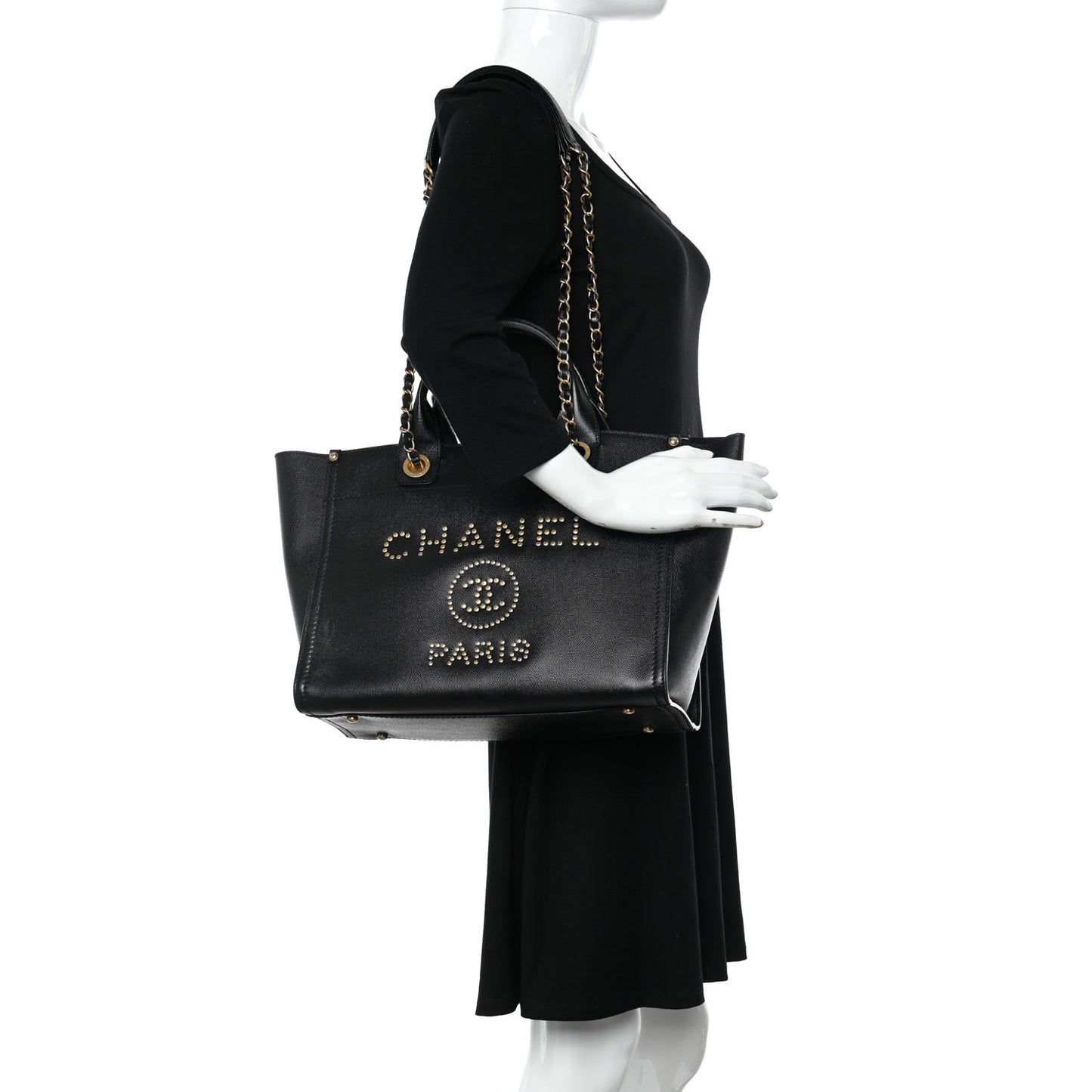 Caviar Small Studded Deauville Tote Black