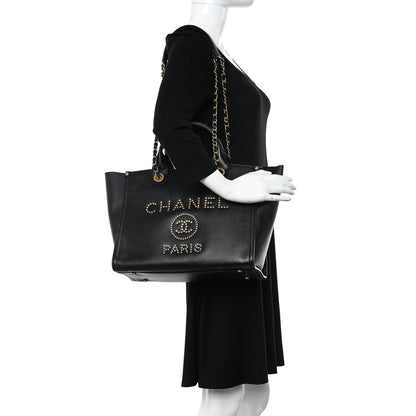 Chanel Caviar Small Studded Deauville Tote Black 2 of 14