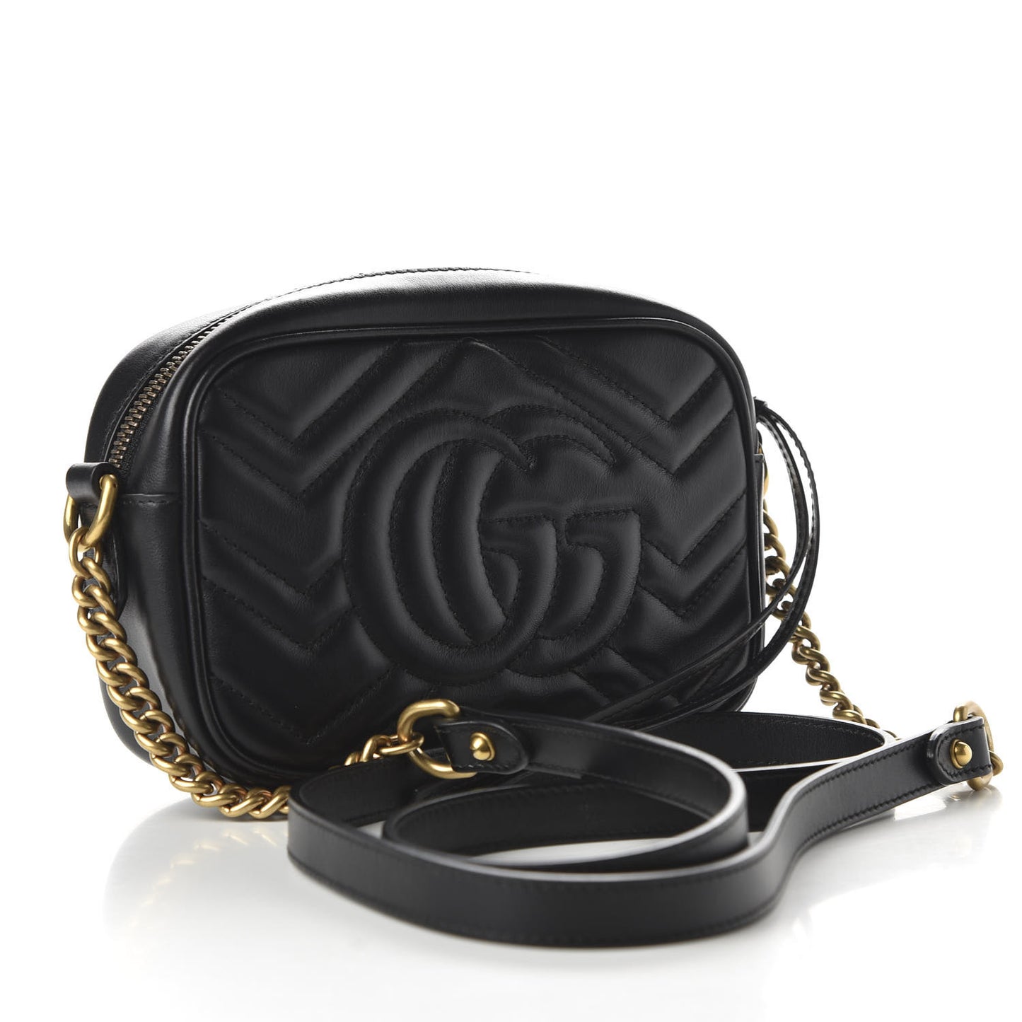 Calfskin Matelasse Mini GG Marmont Chain Shoulder Bag Black