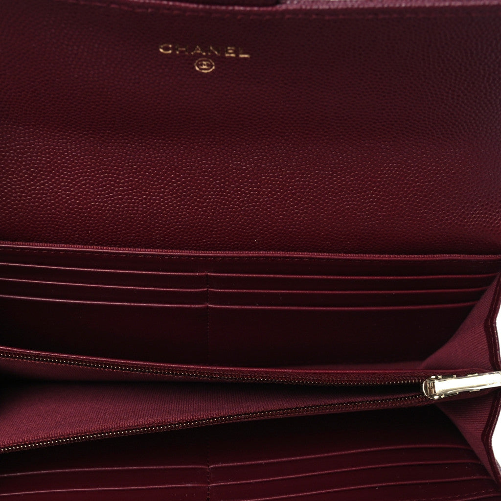 Caviar Quilted Large Gusset Flap Wallet Burgundy