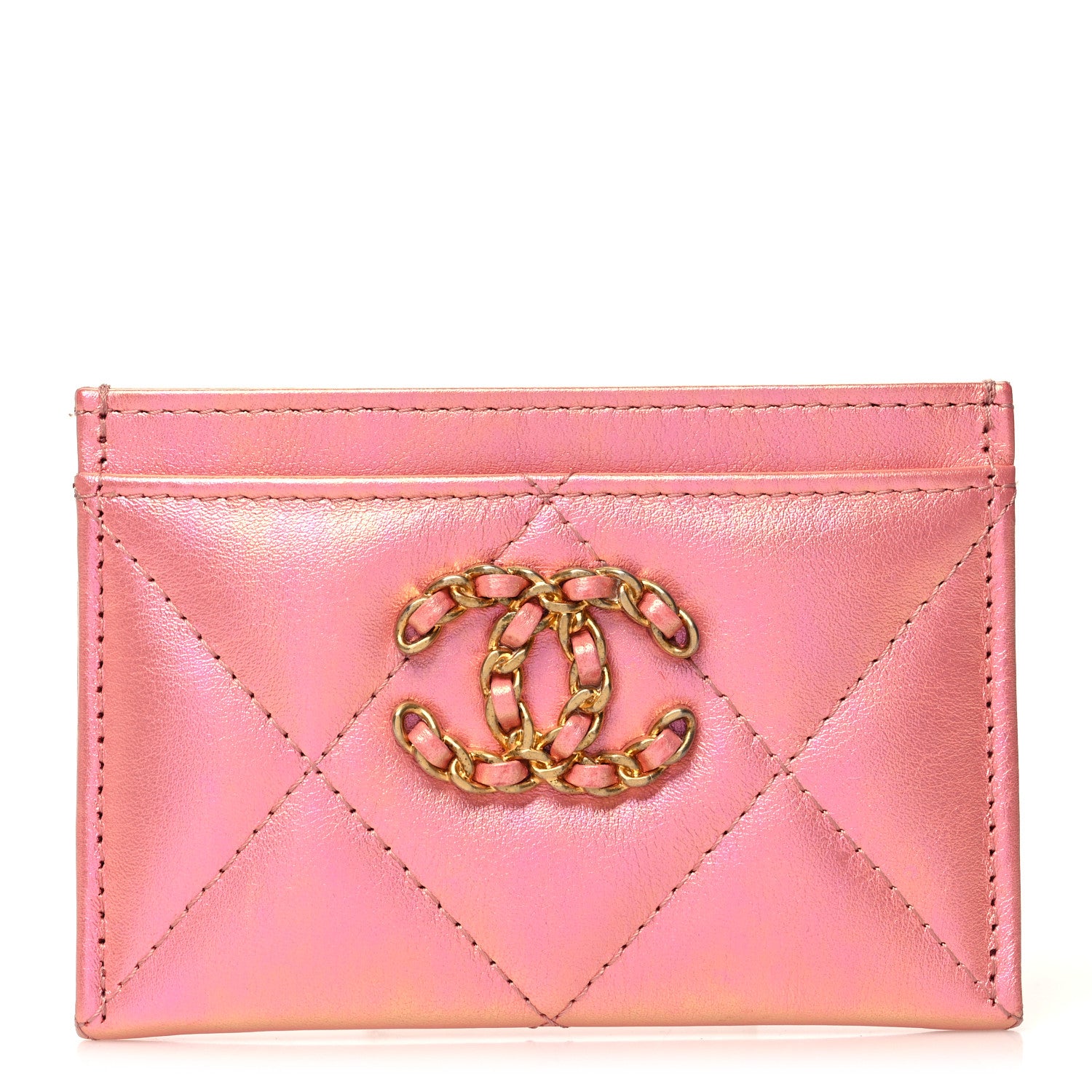 Chanel Iridescent Calfskin Quilted Chanel 19 Card Holder Pink 1 of 11