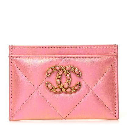 Chanel Iridescent Calfskin Quilted Chanel 19 Card Holder Pink 1 of 11