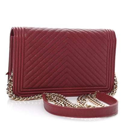 Chanel Caviar Chevron Boy Wallet On Chain WOC Dark Red 2 of 5