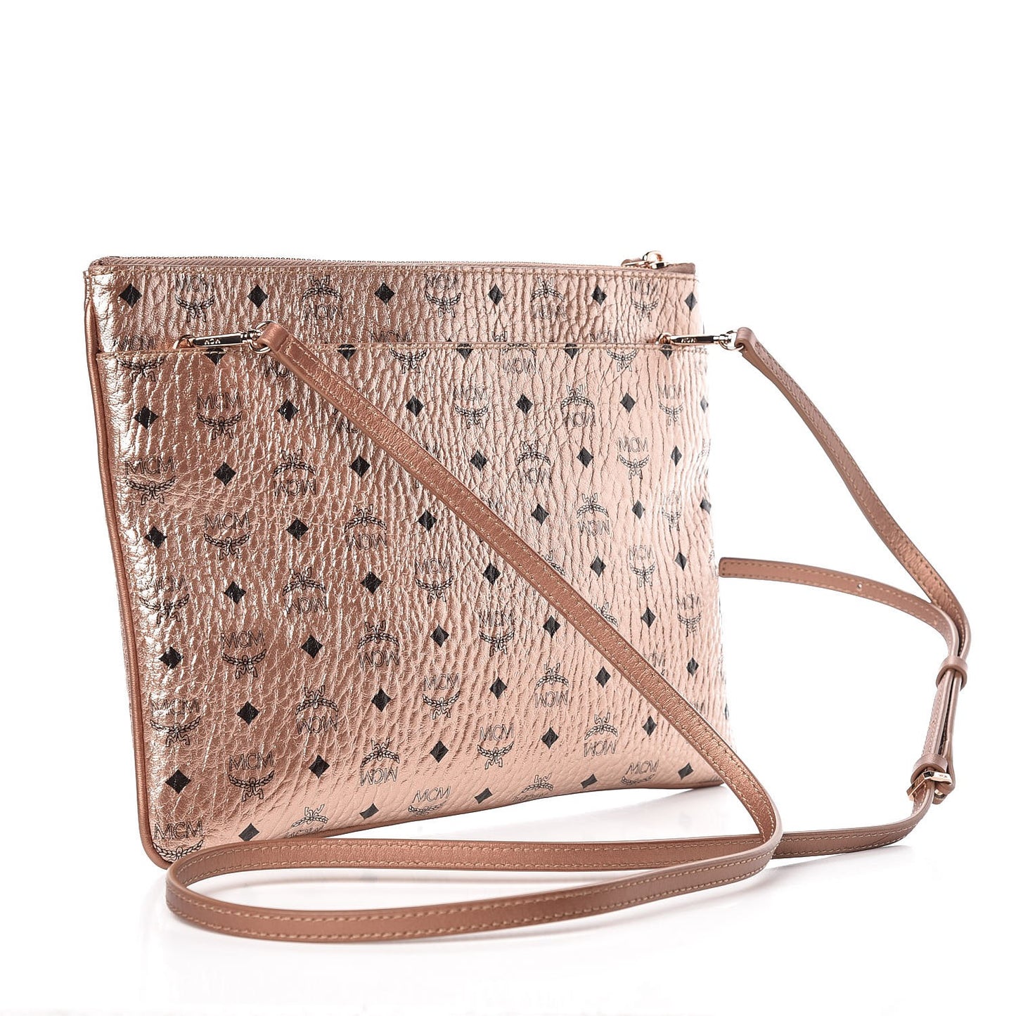 Metallic Visetos Medium Crossbody Pouch Champagne
