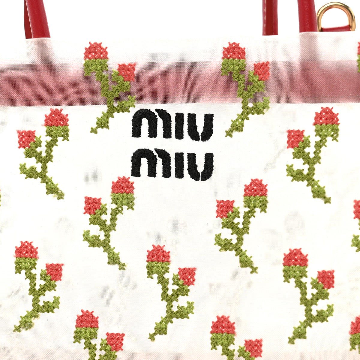 Nappa Embroidered Floral Mini Shopping Bag Rosso