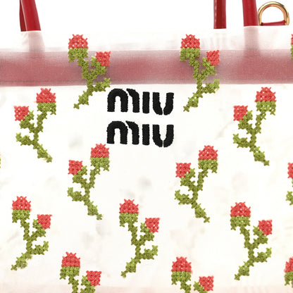 Miu Miu Nappa Embroidered Floral Mini Shopping Bag Rosso 8 of 10