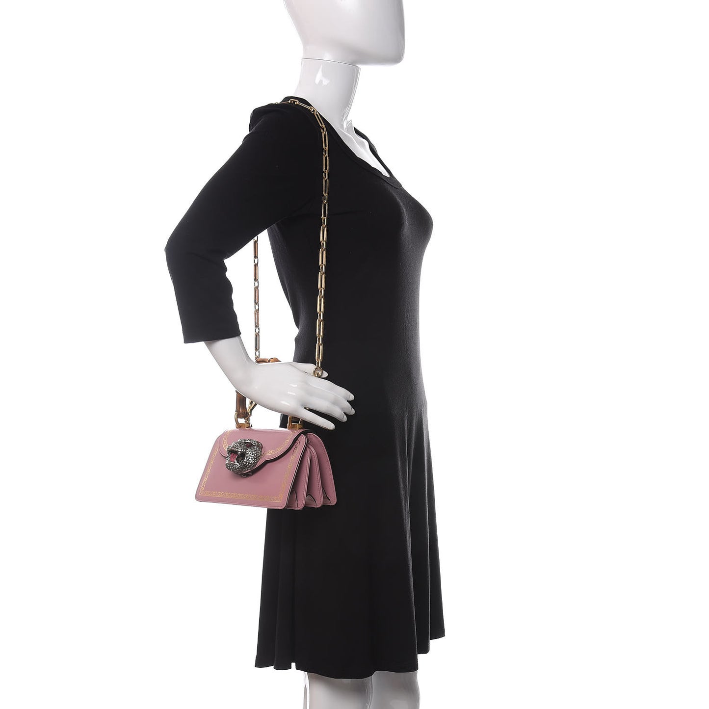 Calfskin Bamboo Crystal Mini Thiara Top Handle Bag Carmine Rose Gold