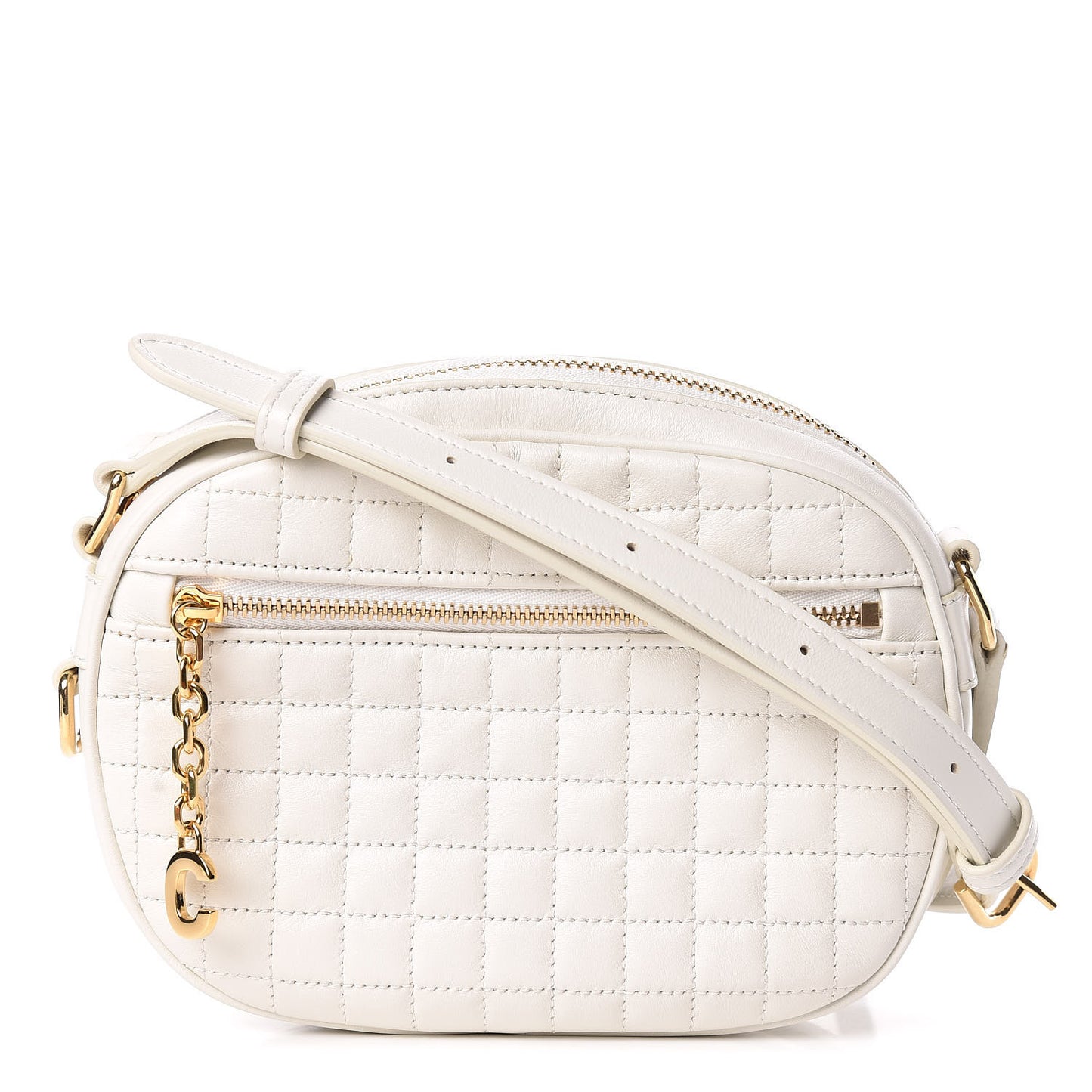 Calfskin Quilted Small C Charm Bag White