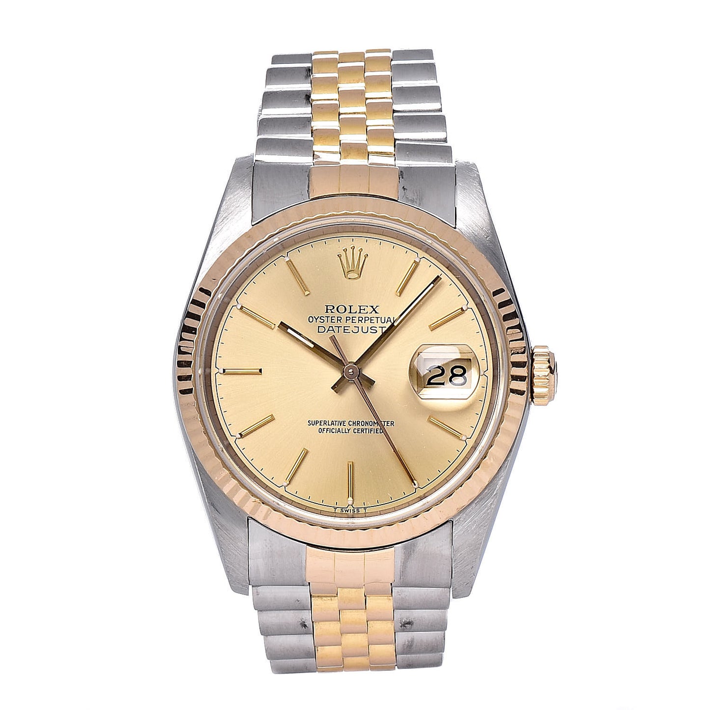 Stainless Steel 18K Yellow Gold 36mm Oyster Perpetual Datejust Watch Champagne 16233