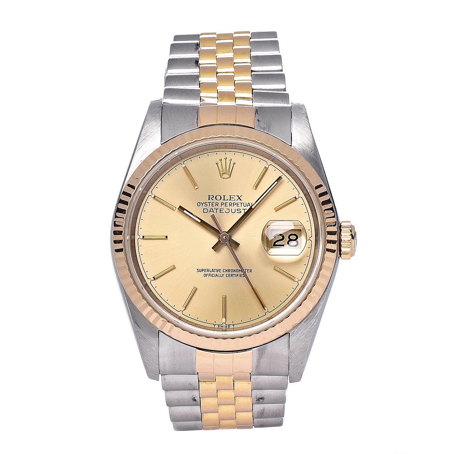 Rolex Stainless Steel 18K Yellow Gold 36mm Oyster Perpetual Datejust Watch Champagne 16233 1 of 8