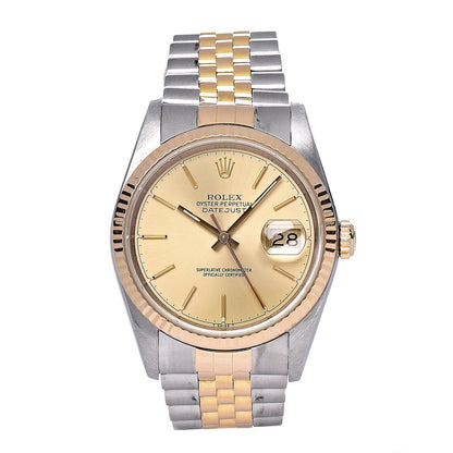 Rolex Stainless Steel 18K Yellow Gold 36mm Oyster Perpetual Datejust Watch Champagne 16233 1 of 8
