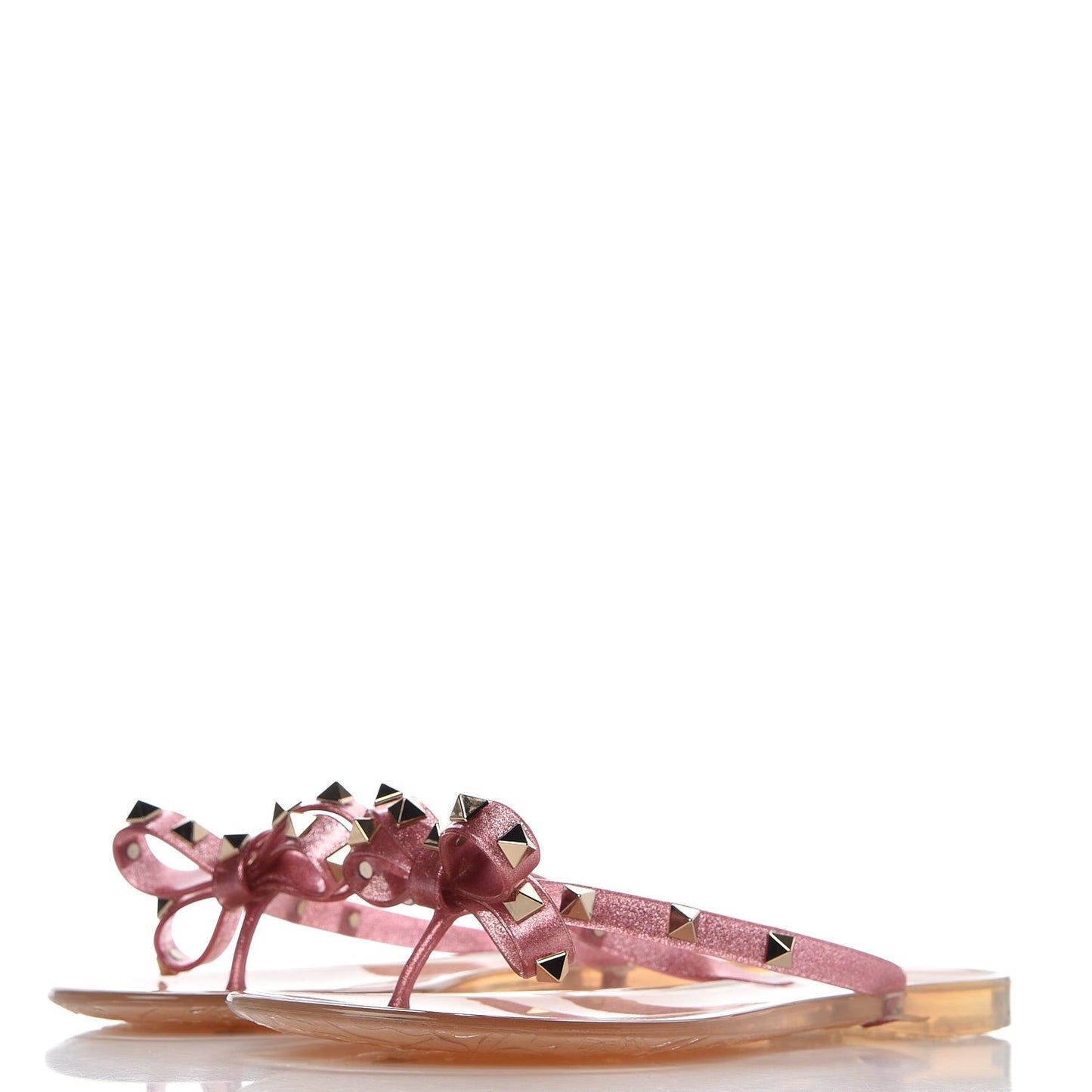 PVC Jelly Glitter Rockstud Bow Thong Sandals 37 Pink