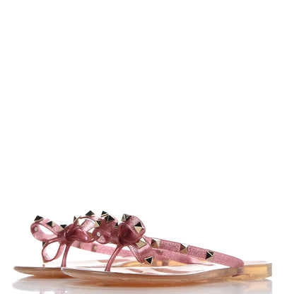Valentino Garavani PVC Jelly Glitter Rockstud Bow Thong Sandals 37 Pink 3 of 8