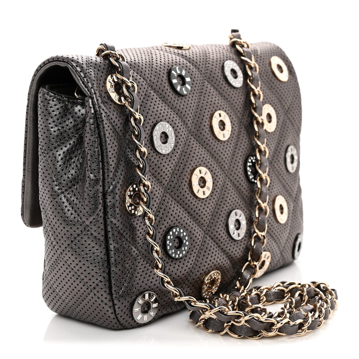 Chanel Perforated Metallic Lambskin Small CC Medals Flap Dark Silver 3 of 12