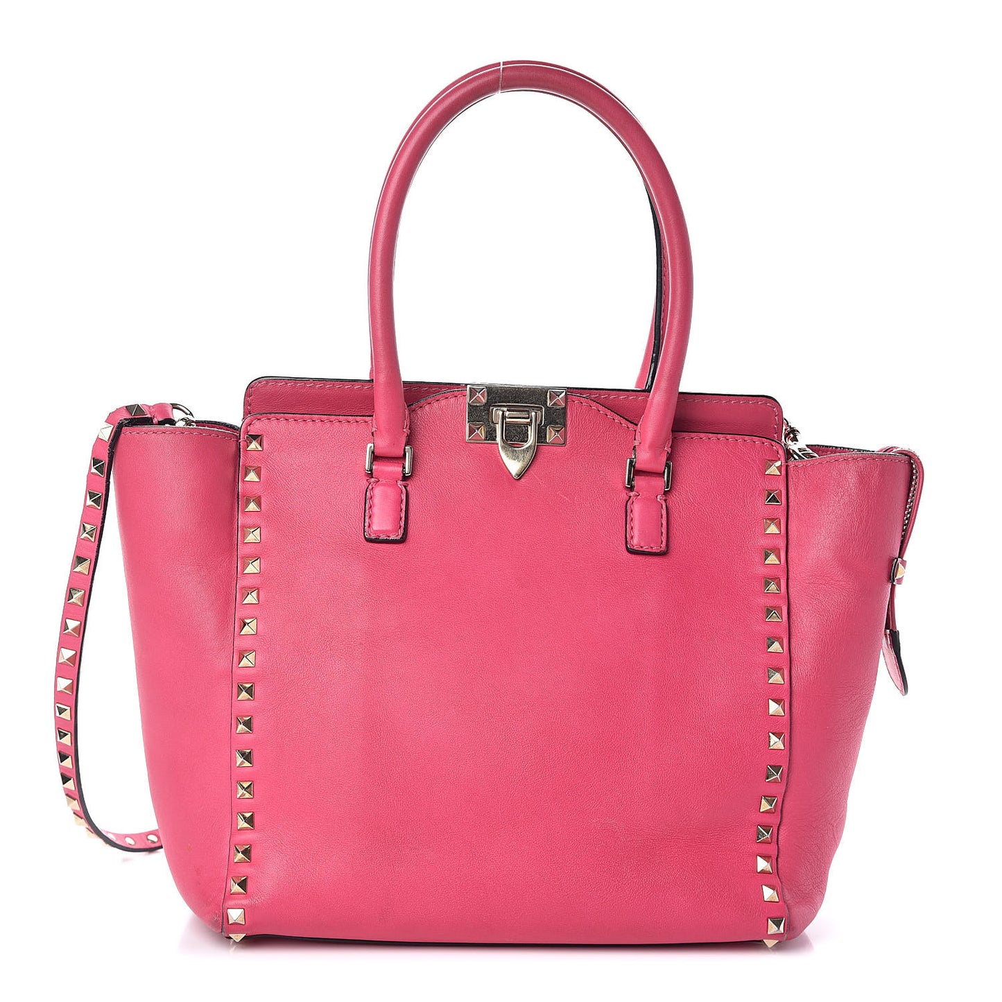 Vitello Rockstud Double Handle Tote Pop Fuxia