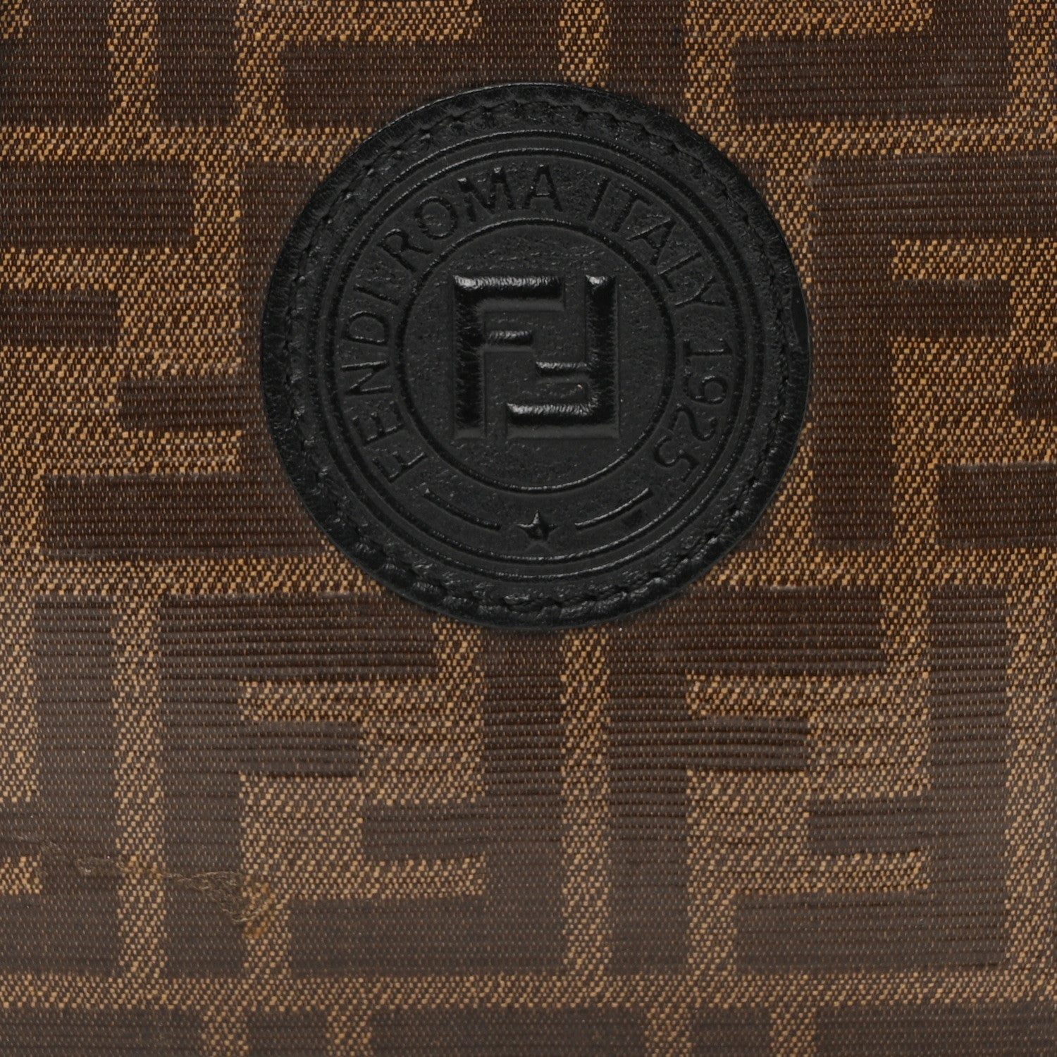 Fendi Glazed Fabric Vitello Century FF 1974 Stamp Patch Mini Camera Case Mogano Panna Black 8 of 10