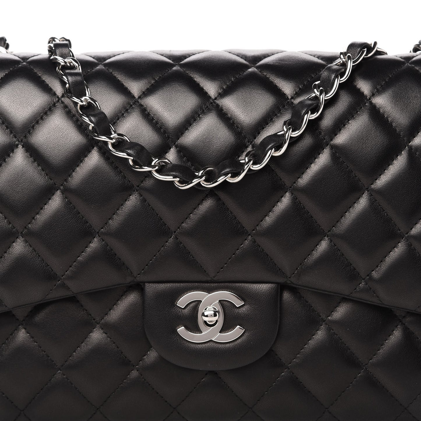 Lambskin Quilted Jumbo Single Flap Black