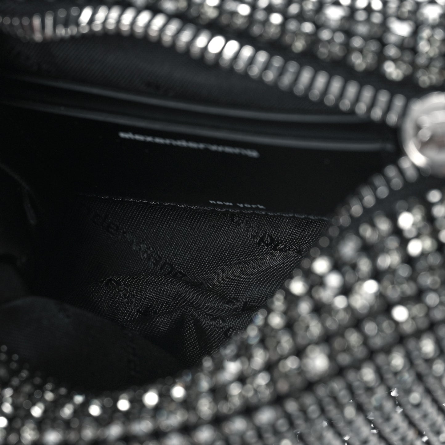 Mesh Crystal Rhinestone Mini Heiress Pouch Black Silver