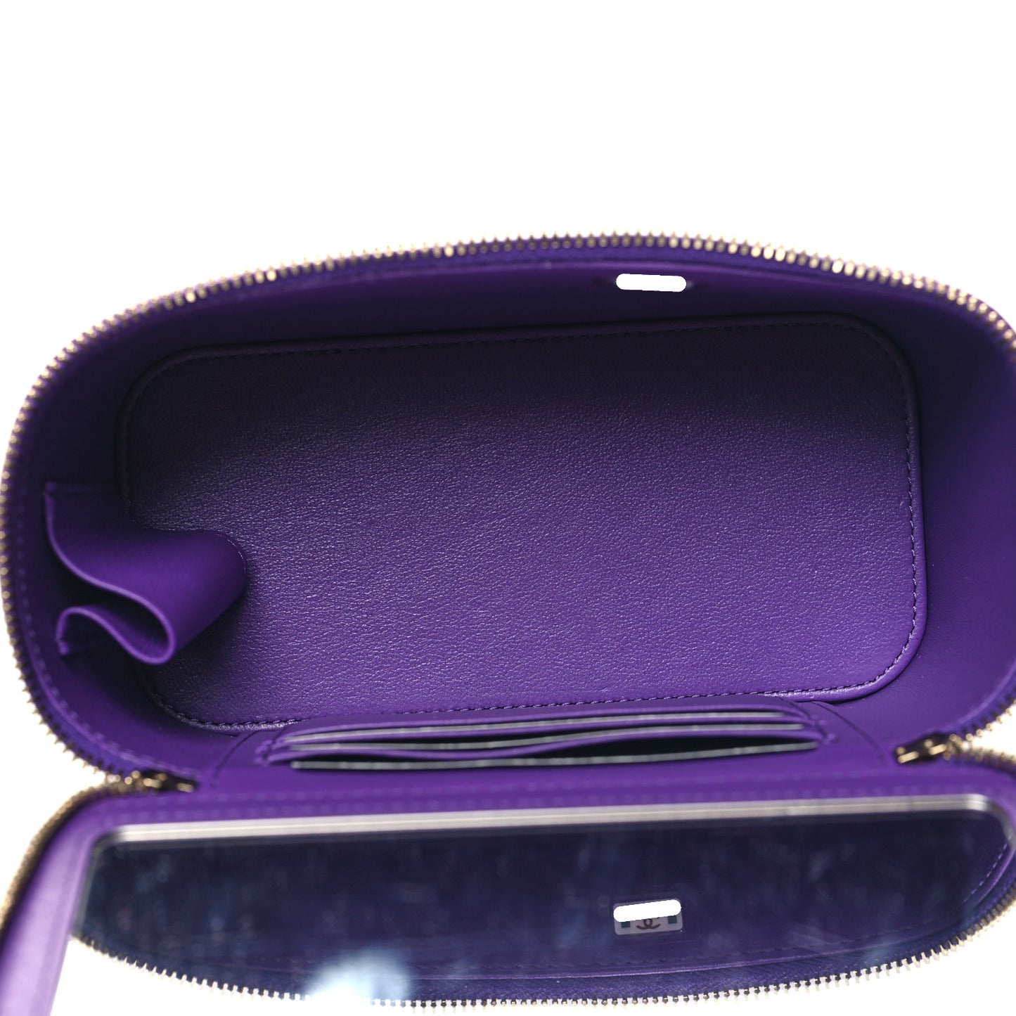 Lambskin Quilted Small Top Handle Vanity Case With Chain Purple