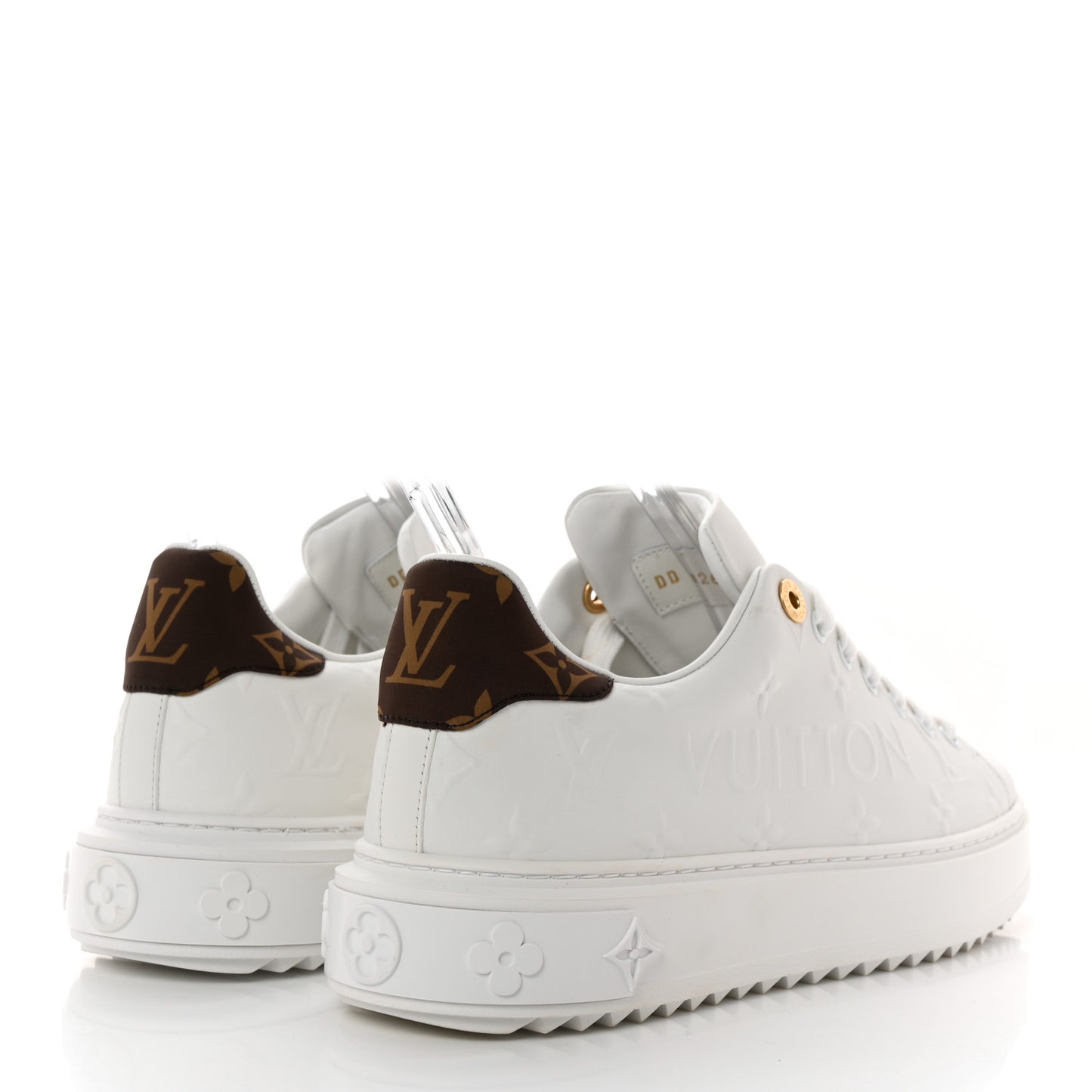 Lambskin Embossed Monogram Time Out Sneakers 38.5 White