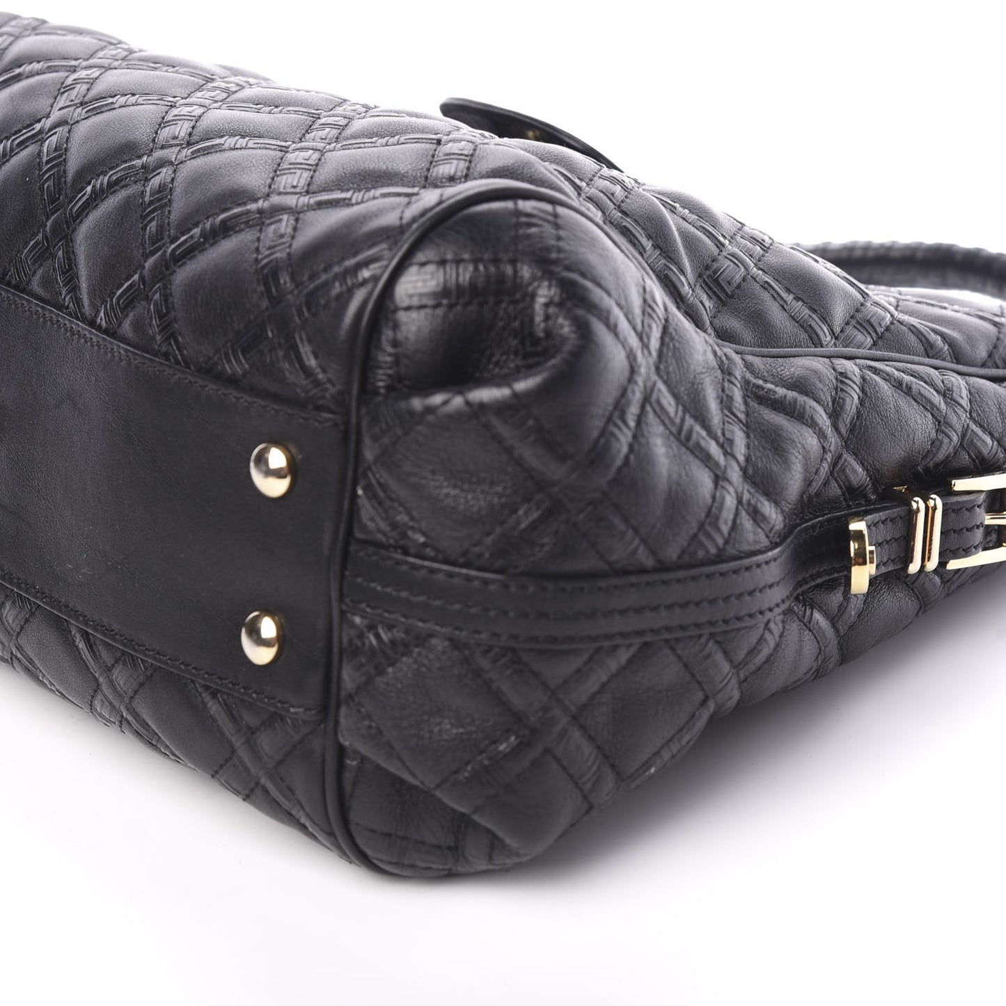Calfskin Greca Argyle Embossed Medusa Hobo Black