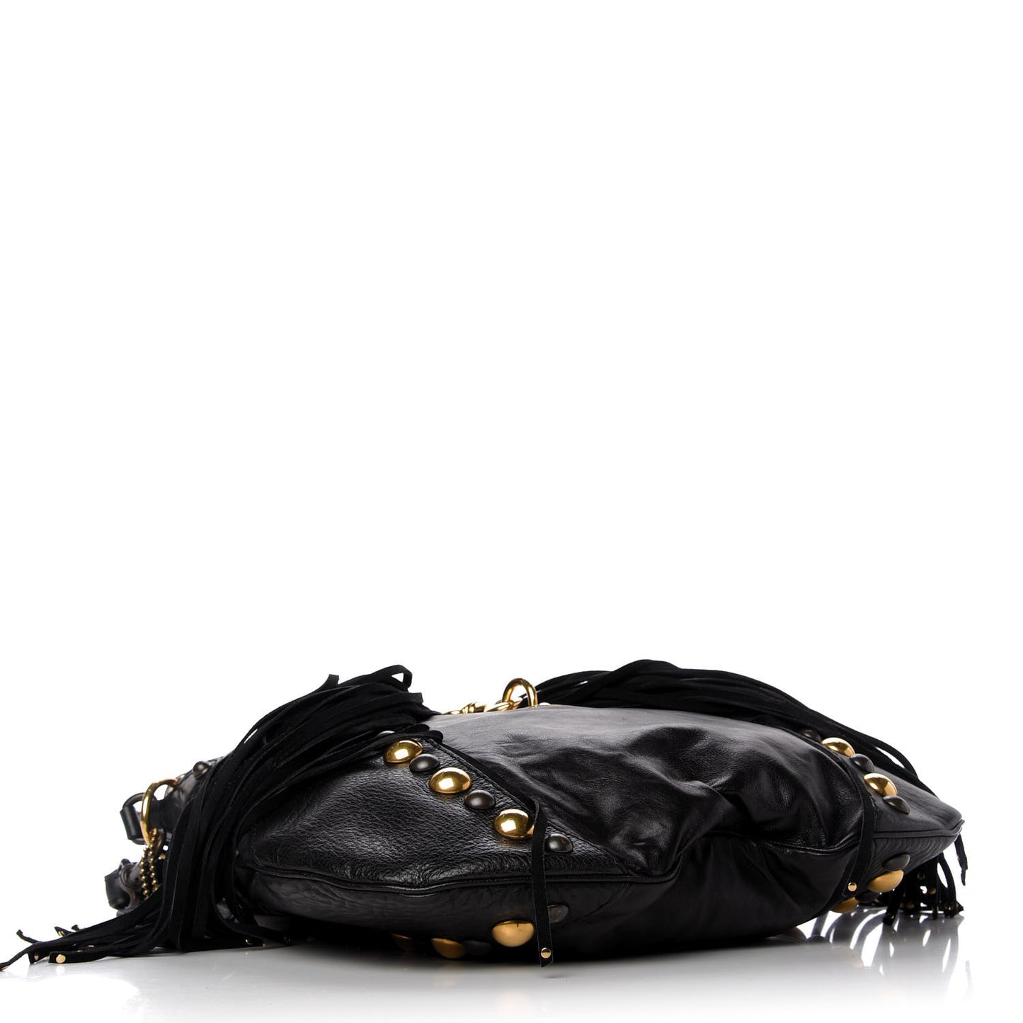 Calfskin Suede Fringe Babouska Hobo Black