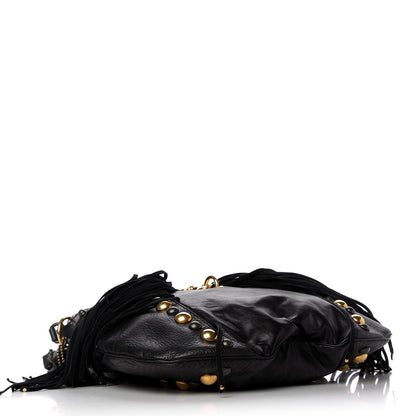 Gucci Calfskin Suede Fringe Babouska Hobo Black 4 of 11
