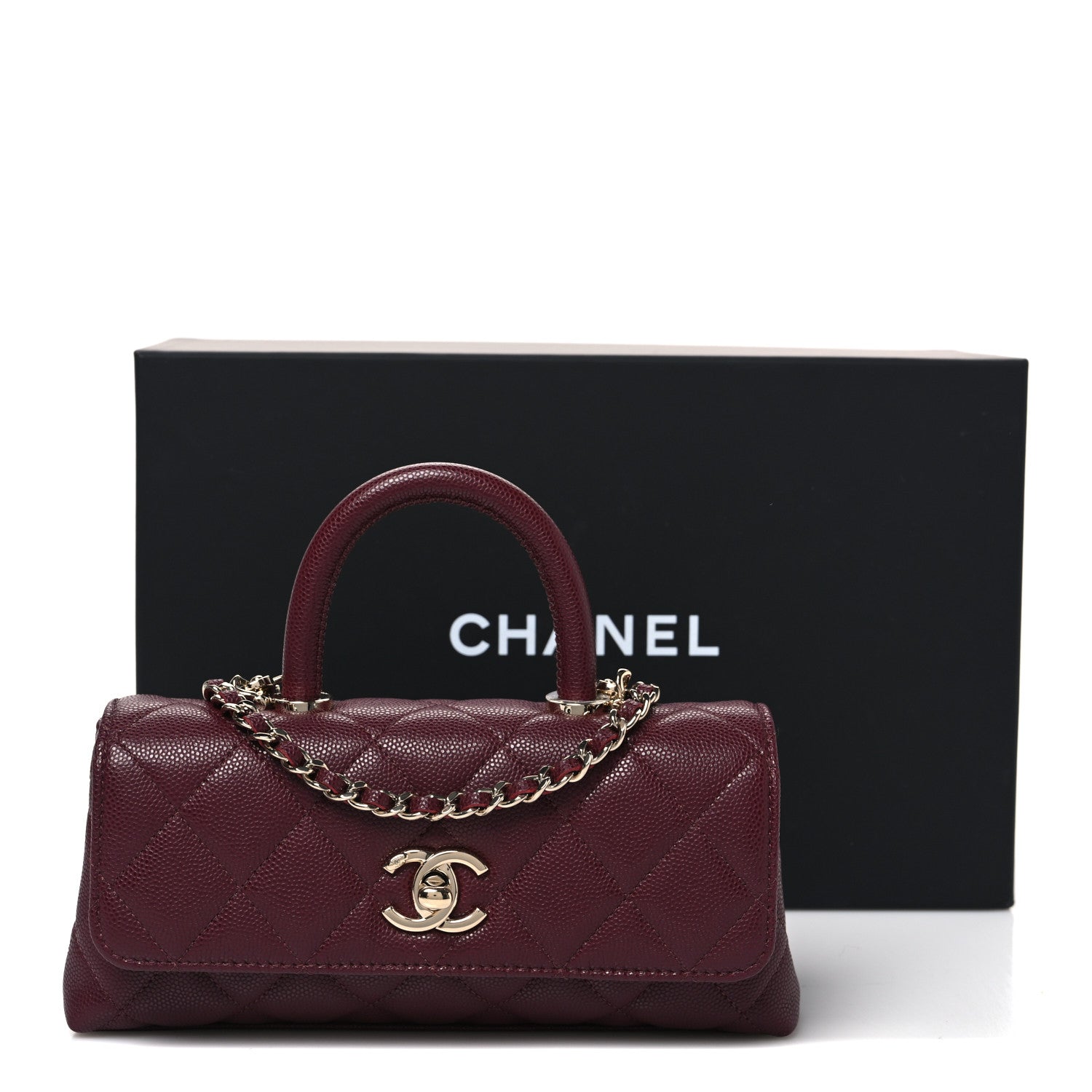 Chanel Caviar Quilted Coco Handle East West Clutch With Chain Bordeaux 10 of 10