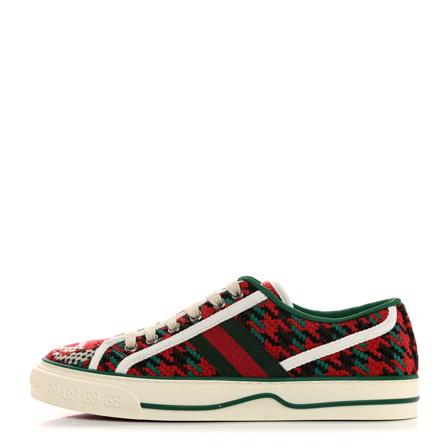 Cotton Wool Web Houndstooth Interlocking G Womens 1977 Tennis Sneakers 37 Red Green