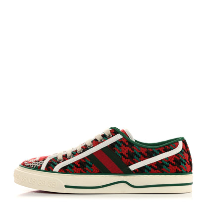 Gucci Cotton Wool Web Houndstooth Interlocking G Womens 1977 Tennis Sneakers 37 Red Green 1 of 7