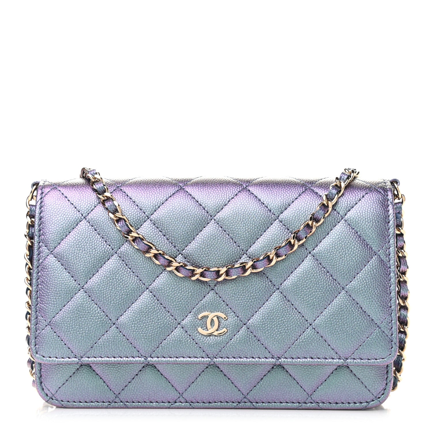 Chanel Iridescent Caviar Quilted Wallet On Chain WOC Dark Blue 1 of 10