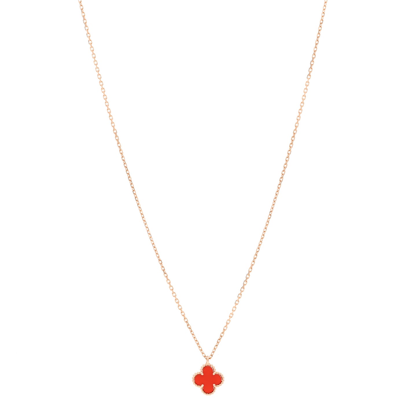 18K Rose Gold Carnelian Sweet Alhambra Pendant Necklace