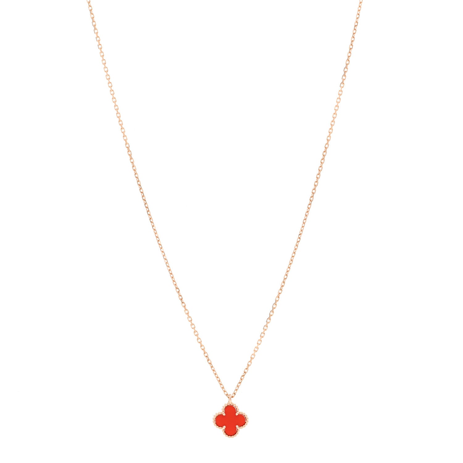 Van Cleef & Arpels 18K Rose Gold Carnelian Sweet Alhambra Pendant Necklace 1 of 6