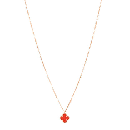 Van Cleef & Arpels 18K Rose Gold Carnelian Sweet Alhambra Pendant Necklace 1 of 6
