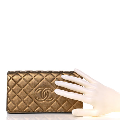 Chanel Metallic Lambskin Quilted Large Diamond CC Flap Wallet Dark Bronze 2 of 15