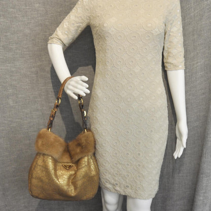 Prada Suede Shearling Mink Fur Crocodile Shoulder Bag 2 of 10
