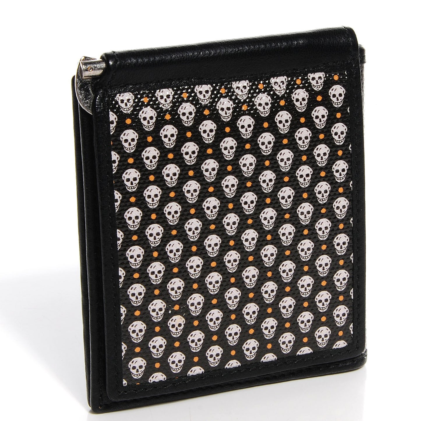 Coated Canvas Skull Print Money Clip Wallet