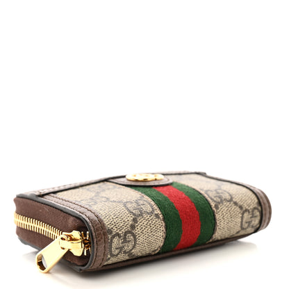 Gucci GG Supreme Monogram Textured Dollar Calfskin Web Ophidia Zip Around Card Case Wallet Beige Ebony New Acero 4 of 8