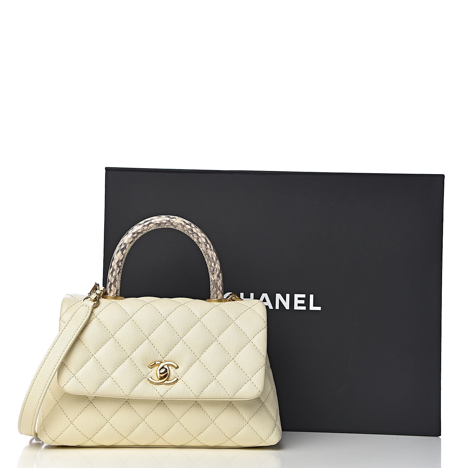 Chanel Caviar Elaphe Quilted Mini Coco Handle Flap Ivory 11 of 11